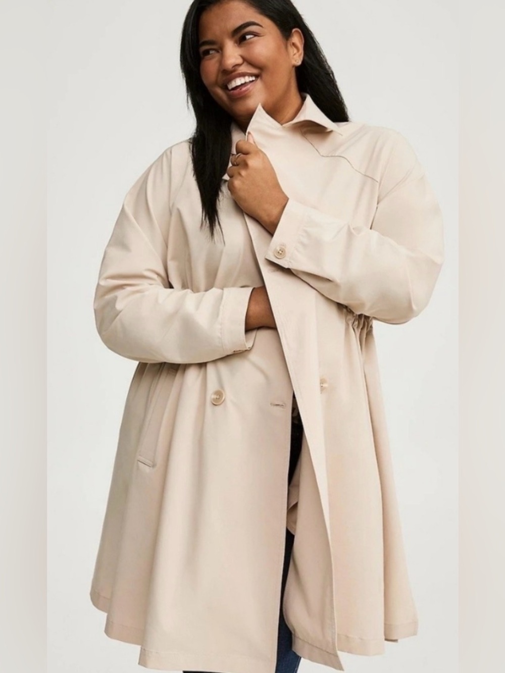 torrid 12 Light Beige Double-Breasted Trench Coat